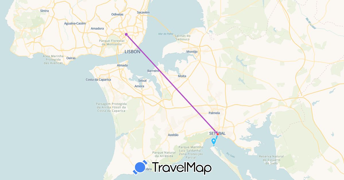 TravelMap itinerary: driving, train, hiking, boat in Portugal (Europe)